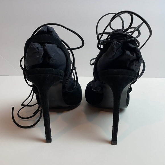 Saint Laurent Black Suede Ankle Wrap Pointed Pumps - Picture 2 of 8